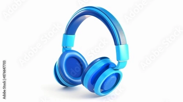 Fototapeta Music audio headphones. Modern audio headset. Realistic 3d design element In plastic cartoon style. Blue Icon isolated on white background. Vector illustration 