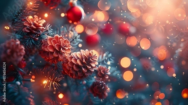 Fototapeta  a bunch of pine cones sitting on top of a christmas tree.