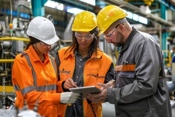 Fototapeta Industrial Workers Discussing a Tablet