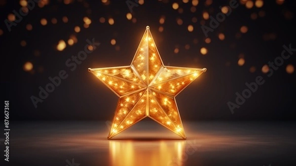 Fototapeta Illuminated Gold Star Decoration with Sparkling Lights for Festive Celebrations