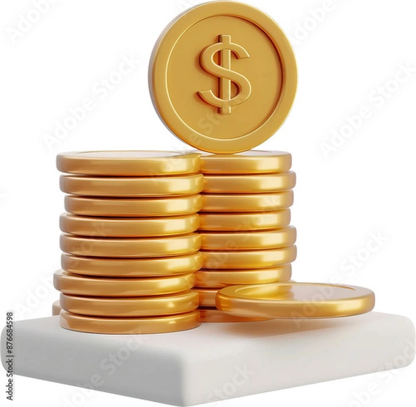 Fototapeta 3d coins isolated on transparent background. PNG