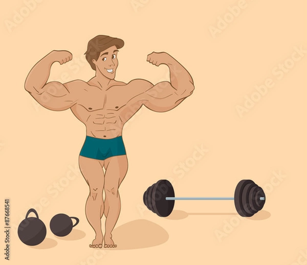 Obraz muscular man bodybuilder - inflated athlete  in cartoon style