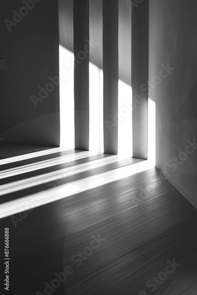 Fototapeta Empty white wall where sunlight shining through a window