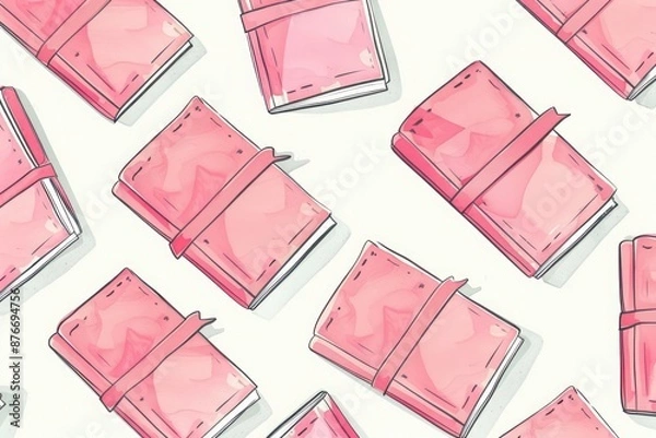 Fototapeta Editable high-resolution design of pink notebooks in a hand-drawn pattern, perfect for study and creative themes,