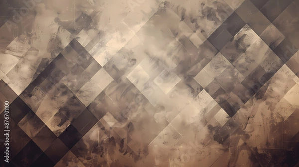 Fototapeta Abstract geometric background with layered square patterns in a blend of beige, brown, and gray hues.