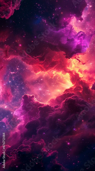 Fototapeta Stunning Atmospheric Galaxy Panorama with Contemporary Pink and Purple Nebula Clouds, Vibrant Space Wallpaper for Mood Enhancement and Cosmic Inspiration