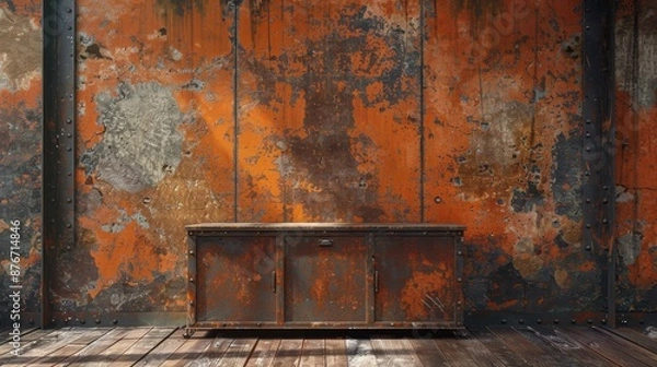 Fototapeta Background: Close-up of an old, dirty sink faucet with rusty stains on its steel surface provides an abstract, vintage wallpaper design for a retro-themed kitchen.