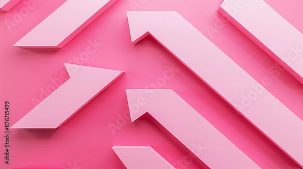 Fototapeta Pink background with three-dimensional white arrows