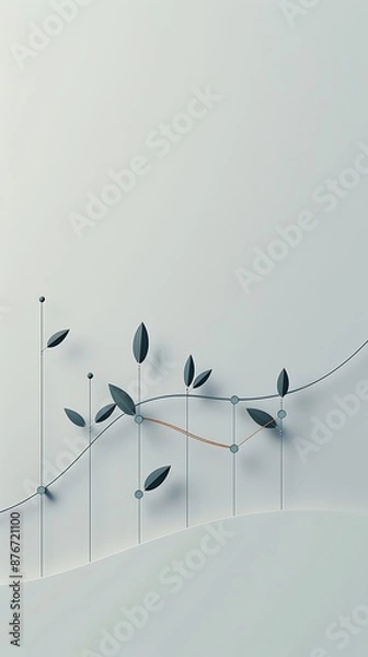 Fototapeta Minimalist depiction of growth with a line graph on a light gray backdrop.