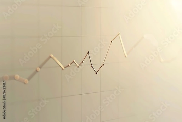 Fototapeta Market trend line graph on a plain, minimalist background, showing growth.