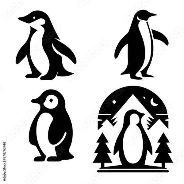 Fototapeta penguin bird silhouette on white background