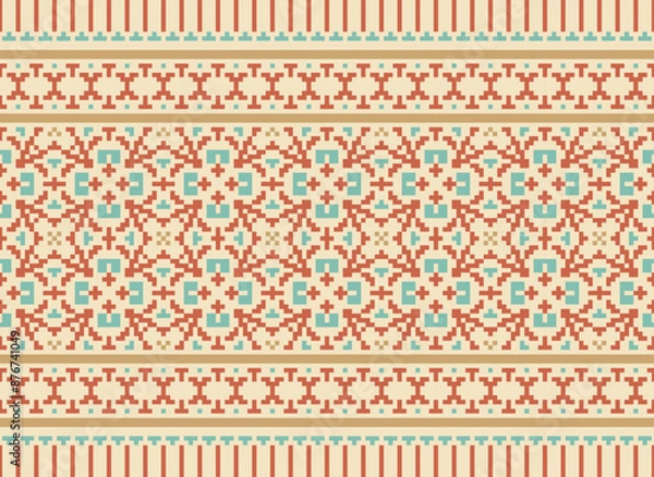 Fototapeta Navajo pattern native american indigenous art geometric ethnic concept tribal aztec navajo pattern maxican fabric seamless design for fabric,carpet,wallpaper,cloth,batik,quilt,craft,vector,illustrator