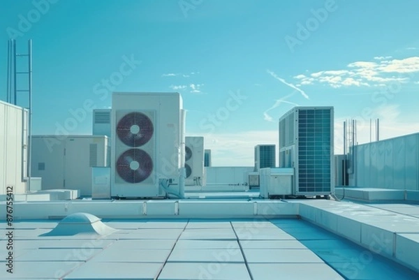 Fototapeta Air conditioning units installed on a rooftop, suitable for use in architecture or construction illustrations