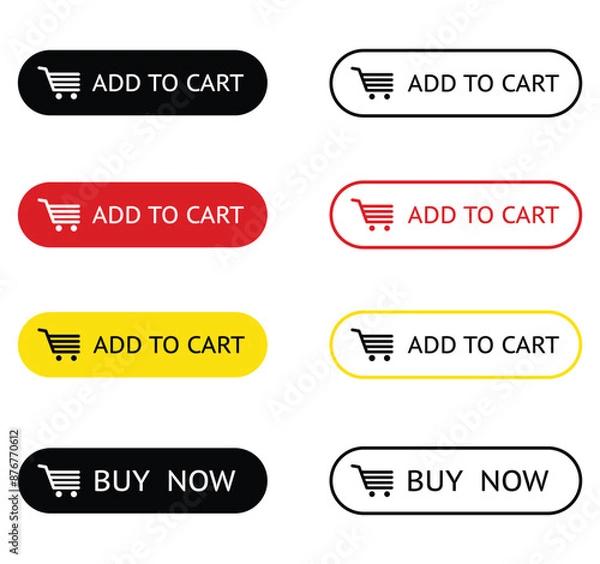 Fototapeta Set of Shop Now, Buy Now, Add to Cart Button with Cart Icon Isolated on White Background