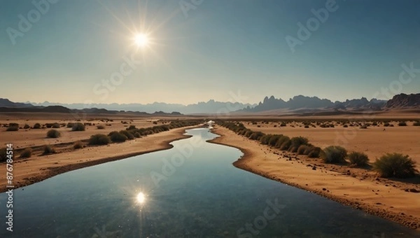 Fototapeta The surreal mirage of an oasis appearing in the distance ai_generated