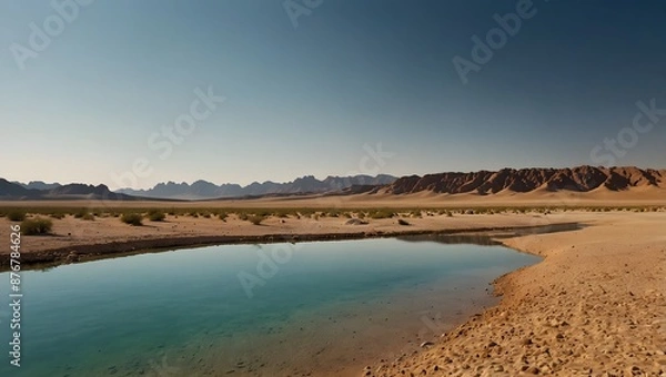 Fototapeta The surreal mirage of an oasis appearing in the distance ai_generated