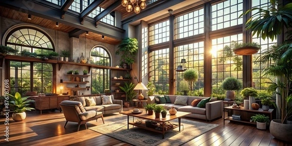 Obraz Captivating Interiors: Revitalizing Spaces with Unique Architectural Design and Natural Lighting in the Comforts of Home, generative AI