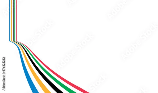 Fototapeta Colored abstract rainbow lines isolated, five olympic color lines rise up