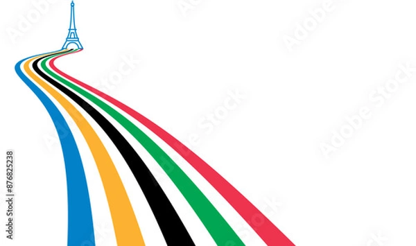 Fototapeta Colored Olympic Games rainbow lines flag converge in Eiffel Tower