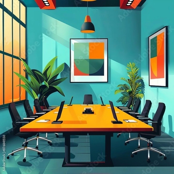 Fototapeta global connection initiatives flat design front view conference room cartoon drawing Triadic Color Scheme
