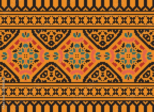 Fototapeta Aztec tribal geometric ethnic seamless pattern. Vintage Native American ethnic vector background. Traditional ornament; Hawaiian Tribal. American, Mexican style.