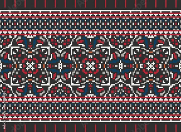 Fototapeta Tribal Vector pattern background, tribal seamless Aztec design, black and white geometric style,  Vector African ethnic tribal clash ornament seamless pattern 