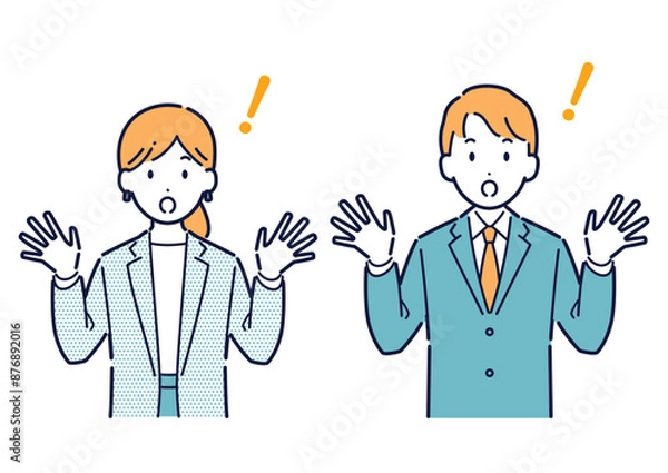 Fototapeta びっくりするビジネスパーソンのイラスト＿上半身