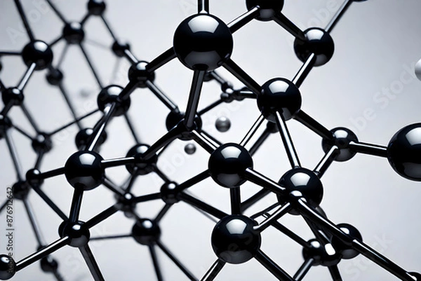 Obraz Abstract Black Molecule mode with white background. 3D rendering illustration. Three dimensional model of molecule