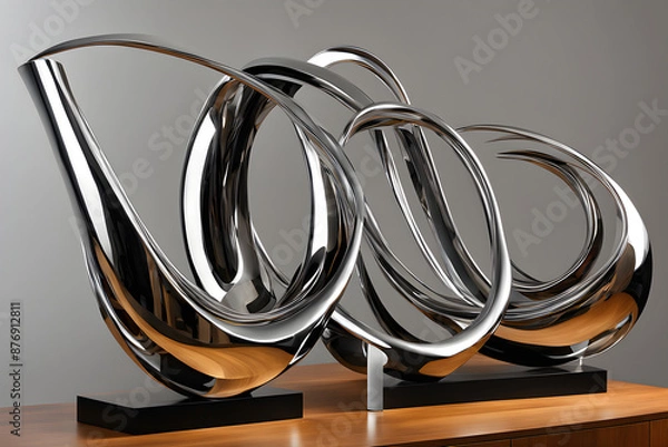 Obraz 3D rendering Dynamic Abstract metal sculptures. Twisting forms and polished surfaces High Quality Metal