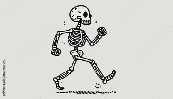 Fototapeta Walking skeleton in mid-step creating a whimsical and spooky scene