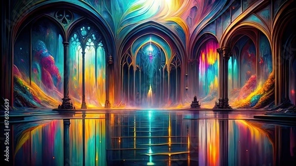 Obraz Thick acrylic with extreme iridescent reflection on a gothic dark background , acrylic,pixiv, gothic, dark