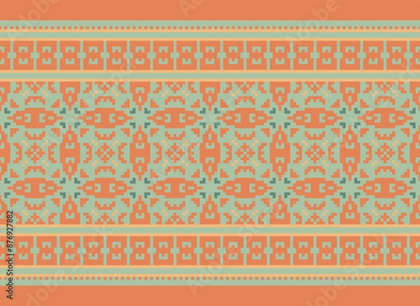 Obraz Beautiful ikat ethnic pattern. Seamless pattern in tribal, folk embroidery, and Mexican style; Abstract ethnic Aztec art. Geometric seamless pattern in tribal.