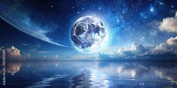 Obraz of a serene and enchanting moon in the night sky, moon, night, sky, celestial, space, lunar, astronomy, beautiful, glowing, crescent