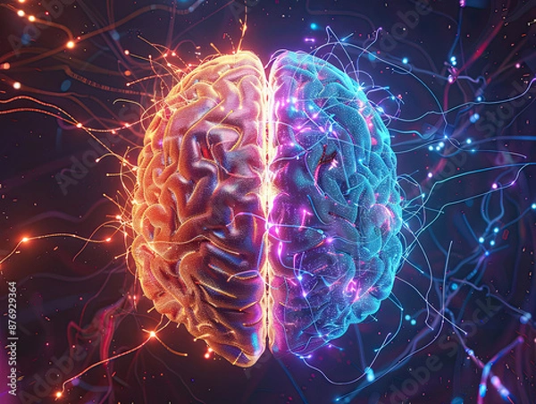 Fototapeta Creative Brain Art with Glowing Neural Networks
