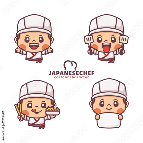 Fototapeta japanese chef cartoon character design with different poses and expressions