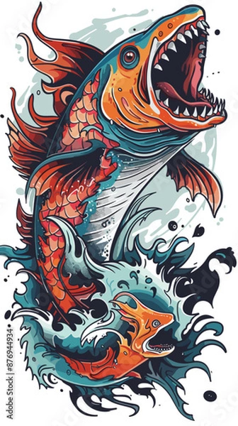 Obraz Vector illustration of a red fish in the style of a tattoo