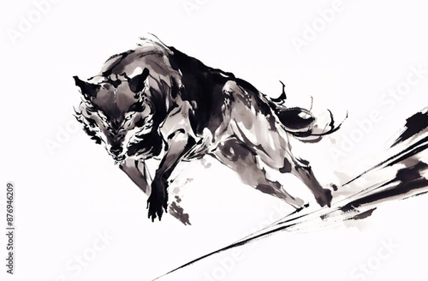 Fototapeta オオカミの水墨画