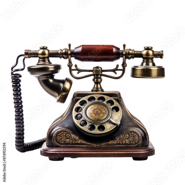 Fototapeta Old telephone isolate on transparent png.