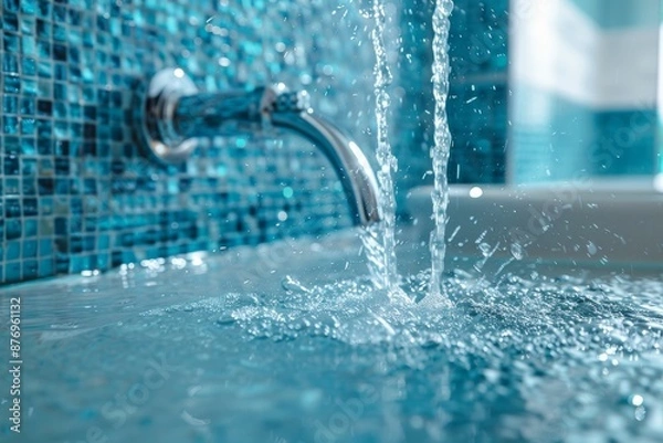 Fototapeta Modern Shower Head with Flowing Water in a Luxurious Bathroom