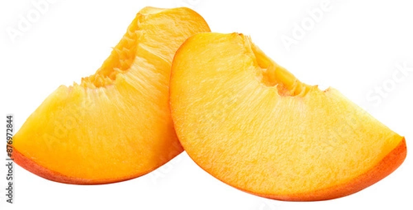 Fototapeta Peach slice isolated png. Peach slices on transparent background. PNG format. Cut peach no background. Full depth of field.