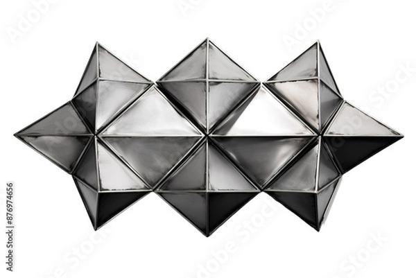 Fototapeta A Geometric Starburst of Silvered Pyramids Reflects the Light on a White or Clear Surface PNG Transparent Background.
