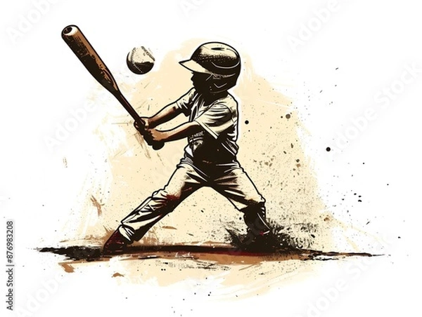 Obraz Child playing baseball illustration on white. AI generated