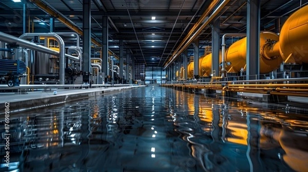 Fototapeta A large industrial building with pipes and tanks