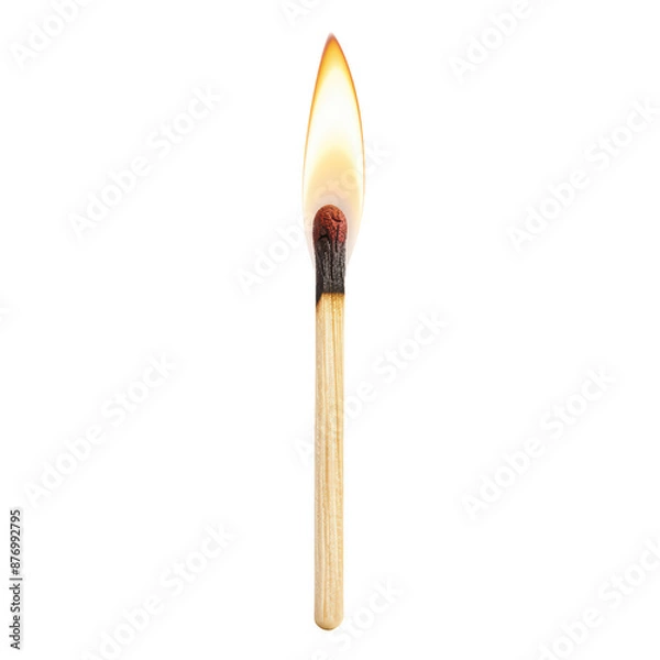 Obraz Close-up of a burning matchstick with a bright flame. Perfect for themes of ignition, fire, light, heat, or emergency preparedness.