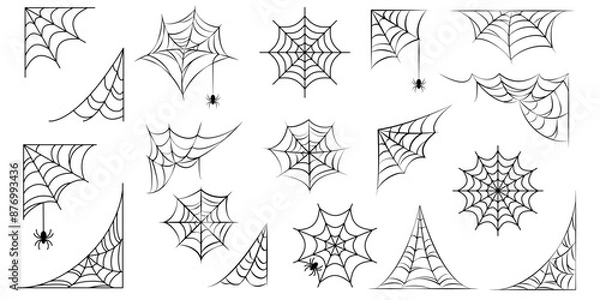 Fototapeta Spider web set. Halloween icon. Spider's web sign. Outline spiderweb symbol.