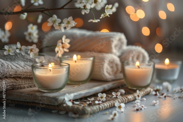 Fototapeta Serene Spa Day: Candles and Blooms for Relaxation