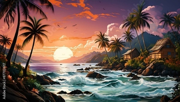Fototapeta tropical island with palm trees