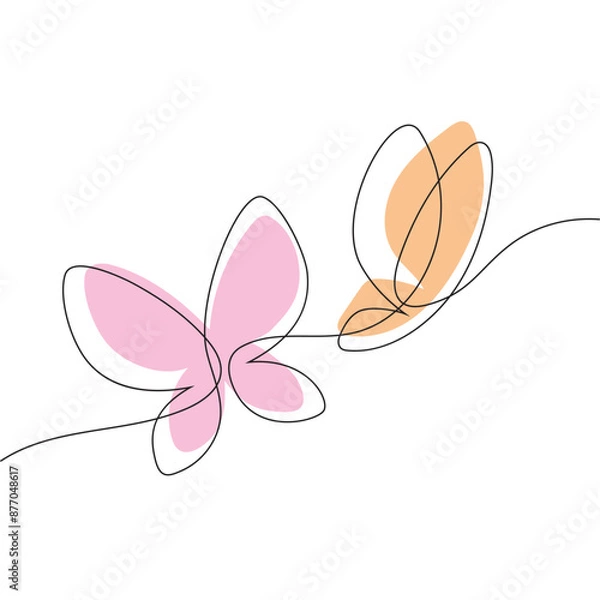 Obraz Butterflies in line art style background, black outline vector illustration isolated on white, modern design,template for greeting cards,invitation,poster,banner,print, wallpaper