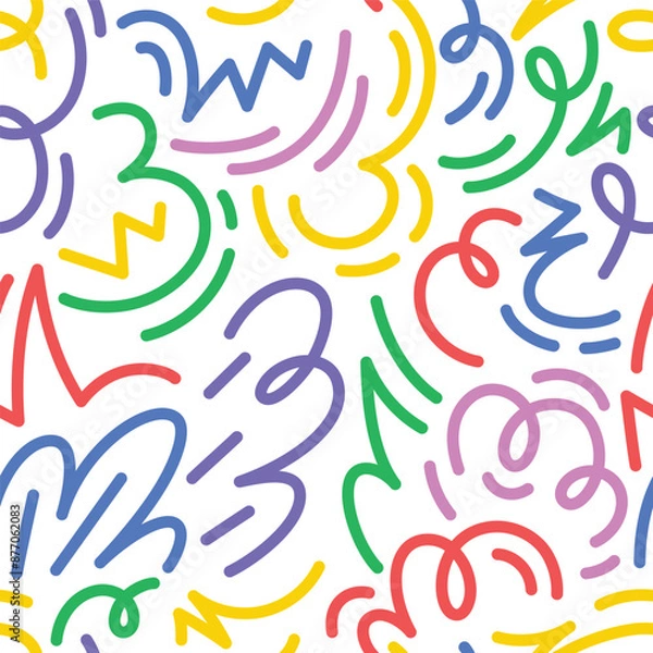 Obraz Abstract drawing doodle seamless pattern. Creative squiggle color lines. Trendy colorful background.