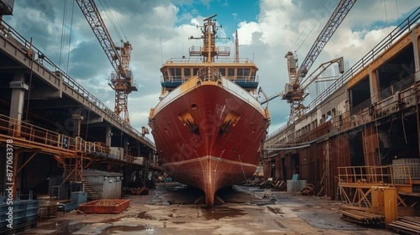 Obraz ship being repaired in dry dock